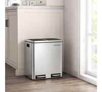 Double Kitchen Bin Small Recycling Waste Pedal Soft Close Steel SONGMICS Silver One Size