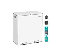 SONGMICS Kitchen Bin, 2 x 8 Gallon (2 x 30 L) Double Rubbish Bin for Waste and Recycling, with Soft-Close Lids, Removable Inner Buckets, Pedals, Steel, Cloud White LTB743W02