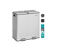 SONGMICS Kitchen Bin, 2 x 8 Gallon (2 x 30 L) Double Rubbish Bin for Waste and Recycling, with Soft-Close Lids, Removable Inner Buckets, Pedals, Stainless Steel, Metallic Silver LTB743E01