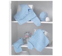 Double Knitting DK Pattern - Baby Cable Knit Long Sleeved Sweater Cardigan Hat & Scarf (UKHKA 93)