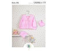 Double Knitting DK Pattern - Baby Lacy Matinee Coat Bonnet & Bootees (UKHKA 175)