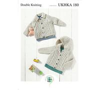 Double Knitting Pattern for Baby Hooded or Flat Collared Cable Knit Cardigan (UKHKA 180)