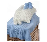 Double Knitting Pattern for Cable Knit Baby Blanket & Bootees (UKHKA 183)