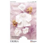Double Knitting Pattern - UKHKA 40 Baby Cardigan Hat Bootees & Mittens