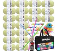 Double Knitting Wool, 20 x 50g Acrylic Crochet Yarn for Knitting, Double Knit Acrylic Wool Super Soft Crochet Yarn with Carry Bag, Crochet Hooks for Blankets, Baby Clothes, Hats, Gloves (Cream Yellow)