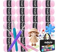 Double Knitting Wool, 20 x 50g Acrylic Crochet Yarn for Knitting, Double Knit Acrylic Wool Super Soft Crochet Yarn with Carry Bag, Crochet Hooks for Blankets, Baby Clothes, Hats (Pink)
