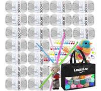 Double Knitting Wool, 20 x 50g Acrylic Crochet Yarn for Knitting, Double Knit Acrylic Wool Super Soft Crochet Yarn with Carry Bag, Crochet Hooks for Blankets, Baby Clothes, Hats, Gloves (Silver Grey)