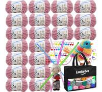 Double Knitting Wool, 20 x 50g Acrylic Crochet Yarn for Knitting, Double Knit Acrylic Wool Super Soft Crochet Yarn with Carry Bag, Crochet Hooks for Blankets, Baby Clothes, Hats, Gloves (Rose Pink)