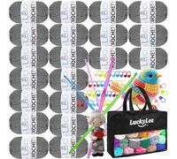 Double Knitting Wool, 20 x 50g Acrylic Crochet Yarn for Knitting, Double Knit Acrylic Wool Super Soft Crochet Yarn with Carry Bag, Crochet Hooks for Blankets, Baby Clothes, Hats, Gloves (Smoke Grey)