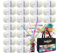 Double Knitting Wool, 20 x 50g Acrylic Crochet Yarn for Knitting, Double Knit Acrylic Wool Super Soft Crochet Yarn with Carry Bag, Crochet Hooks for Blankets, Baby Clothes, Hats, Gloves (Cream Beige)