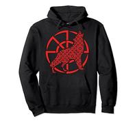 Double Kolovrat Slavic God Symbol with Fearless Wolf Pullover Hoodie