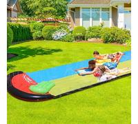Double Lane Slip and Slide and 2 Bodyboards，184.3in x 57.1in (468 x 145cm) Lawn Water Slides Slip, Inflatable Water Slide for Kids Adults, Summer Garden Outdoor Toy with Built-in Sprinklers