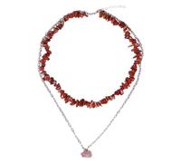 Double Layed Natural Stone Necklace For Women Men Natural Irregular Chip Stone Necklace With Gemstone Pendant Boho Handmade Jewelry Gift With Pouch Red Jasper