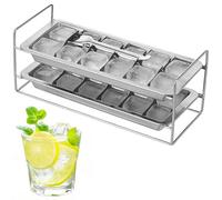 Double-Layer 304 Stainless Steel Ice Cube Tray, Quick Release Metal Ice Mould with Food-Safe Construction, Easy Extraction Stackable Cube Maker Box for Drinks