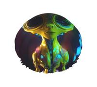 Double Layer Alien Planet Print Shower Cap Reusable Lightweight And Soft Bath Cap For Women