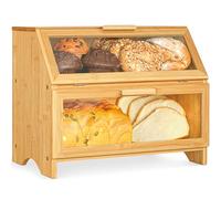 Double Layer Bamboo Bread Bin for Kitchen Countertop - Wooden Bread Box