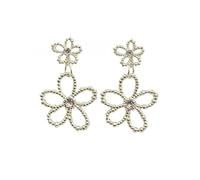 Double Layer Bead Edged Hollow Flower Earrings, Long Earrings with Double Flower Pendants, Pentle Atmosphere Jewelry, Suitable for Women Who Commute and Play in Daily Life