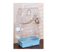 Double-Layer Bird Cage Portable Plastic Birdcage with Handle and Extended Pull-Out Base for Lovebirds Finches Parakeets Parrots Cockatiels(Blu)