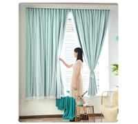 Double Layer Blackout Blinds No Drill Stick On, Thermal Insulated Blackout Curtains for Bedroom Rental, Portable Window Shades(Mint green,W150*H150CM)