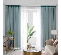 Double Layer Blackout Curtains with White Tulle Overlay Layered Eyelet Drapes for Living Room & Girl's Bedroom Stylish Valance Panel for Total Light Blocking
