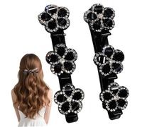 Double Layer Braided Hair Clips 2PCS, Sparkling Rhinestone Braid Clips, Non-Slip Hair Accessories for Styling Bangs and Updos, Día de Pascua