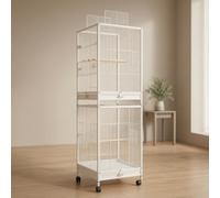Double Layer Breeding Bird Cage for Parrots, Cage with Casters, Food Cup & Perch, Pink, White, style to 1, White