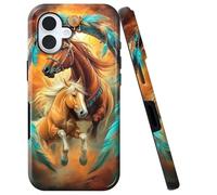Double Layer Case for iPhone 16 6.1", Slim Shockproof Hard Phone Protective Cover for Men & Women, Hybrid TPU+PC Anti-Scratch Protective Durable Cute Phone Case, Dream Chasing Horse