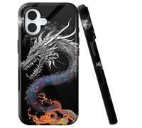 Double Layer Case for iPhone 16 Plus 6.7", Slim Shockproof Hard Phone Protective Cover for Men & Women, Hybrid TPU+PC Anti-Scratch Protective Durable Cute Phone Case, Colorful Dragon