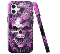 Double Layer Case for iPhone 16 Plus 6.7", Slim Shockproof Hard Phone Protective Cover for Men & Women, Hybrid TPU+PC Anti-Scratch Protective Durable Cute Phone Case, Skull Purple Dragon