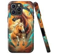 Double Layer Case for iPhone 16 Pro 6.3", Slim Shockproof Hard Phone Protective Cover for Men & Women, Hybrid TPU+PC Anti-Scratch Protective Durable Cute Phone Case, Dream Chasing Horse