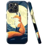 Double Layer Case for iPhone 16 Pro 6.3", Slim Shockproof Hard Phone Protective Cover for Men & Women, Hybrid TPU+PC Anti-Scratch Protective Durable Cute Phone Case, Fox Full Moon
