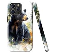Double Layer Case for iPhone 16 Pro 6.3", Slim Shockproof Hard Phone Protective Cover for Men & Women, Hybrid TPU+PC Anti-Scratch Protective Durable Cute Phone Case, Black Bear Nature