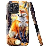 Double Layer Case for iPhone 16 Pro 6.3", Slim Shockproof Hard Phone Protective Cover for Men & Women, Hybrid TPU+PC Anti-Scratch Protective Durable Cute Phone Case, Fox Autumn