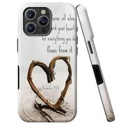 Double Layer Case for iPhone 16 Pro Max 6.9", Slim Shockproof Hard Phone Protective Cover for Men & Women, Hybrid TPU+PC Anti-Scratch Protective Durable Cute Phone Case, Proverbs 4:23