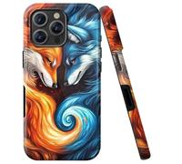Double Layer Case for iPhone 16 Pro Max 6.9", Slim Shockproof Hard Phone Protective Cover for Men & Women, Hybrid TPU+PC Anti-Scratch Protective Durable Cute Phone Case, Yin Yang Fox