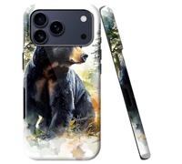 Double Layer Case for iPhone 17 Pro, Girl Women Boy Shockproof Soft TPU+PC Phone Cover, Anti-Scratch Slim Durable Hard Hybrid Shell Cute Phone Case for iPhone 17 Pro 6.3", Black Bear Nature