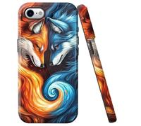 Double Layer Case for iPhone 7/8/SE2/SE 3rd 2020/2022 4.7", Slim Shockproof Protective Cover, Hybrid TPU+PC Anti-Scratch Durable Cute Phone Case for Men & Women, Yin Yang Fox