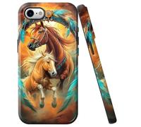 Double Layer Case for iPhone 7/8/SE2/SE 3rd 2020/2022 4.7", Slim Shockproof Protective Cover, Hybrid TPU+PC Anti-Scratch Durable Cute Phone Case for Men & Women, Dream Chasing Horse