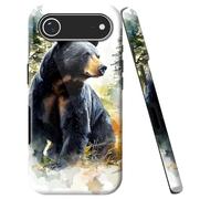 Double Layer Case for iPhone Air 6.5", Slim Shockproof Hard Phone Protective Cover for Men & Women, Hybrid TPU+PC Anti-Scratch Protective Durable Cute Phone Case, Black Bear Nature