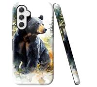 Double Layer Case for Samsung Galaxy A16 5G 6.7", Slim Shockproof Hard Phone Protective Cover for Men & Women, Hybrid TPU+PC Anti-Scratch Protective Durable Cute Phone Case, Black Bear Nature