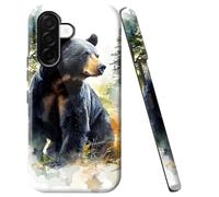 Double Layer Case for Samsung Galaxy A26 5G 6.7", Slim Shockproof Hard Phone Protective Cover for Men & Women, Hybrid TPU+PC Anti-Scratch Protective Durable Cute Phone Case, Black Bear Nature