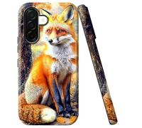 Double Layer Case for Samsung Galaxy A36 5G 6.7", Slim Shockproof Hard Phone Protective Cover for Men & Women, Hybrid TPU+PC Anti-Scratch Protective Durable Cute Phone Case, Fox Autumn
