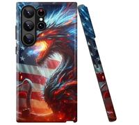 Double Layer Case for Samsung Galaxy S25 Ultra 6.9", Slim Shockproof Hard Phone Protective Cover for Men & Women, Hybrid TPU+PC Anti-Scratch Protective Durable Phone Case, Flag Lightning Dragon