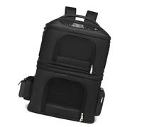 Double-layer Cat Backpack Carrier for 2 Cats, with Breathable Design, Detachable and Comfortable Shoulder Strap, for Traveling, Hiking, Camping (Black)