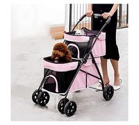 Double-Layer Cat Carriers & Strollers Dog Cart 4 Wheels Travel Pushchair Foldable Pet Stroller for Cats Dogs Pram High Landscape Shock Absorption Dog Holder (Pink) (Pink)
