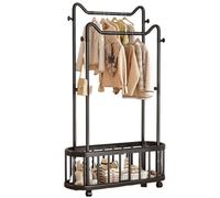 Double Layer Cat Ear Rolling Clothes Rack - Portable Independent Garment Hanger for Clothes & Storage Perfect for Bedrooms & Living Rooms Space-Saving Design