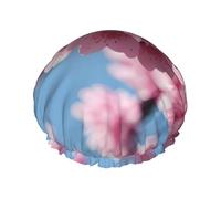 Double-layer Cherry Blossoms Print shower cap great for showers,cooking,spa and makeup-fits long hair.