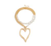 Double Layer Chunky Heart Choker Necklace Exaggerated Big Heart Necklace Irregular Baroque Pearl Choker Necklace for Women Statement Jewelry Trendy Gift, Middle, Plastic, No Gemstone