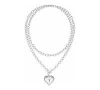 Double Layer Chunky Heart Necklace Gold Heart Statement Necklace Pendant Puffy Sliver Hearts Choker Necklace Long Gold Necklaces for Women Chunky Jewelry