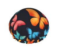 Double-layer Colorful Butterfly Print shower cap great for showers,cooking,spa and makeup-fits long hair.
